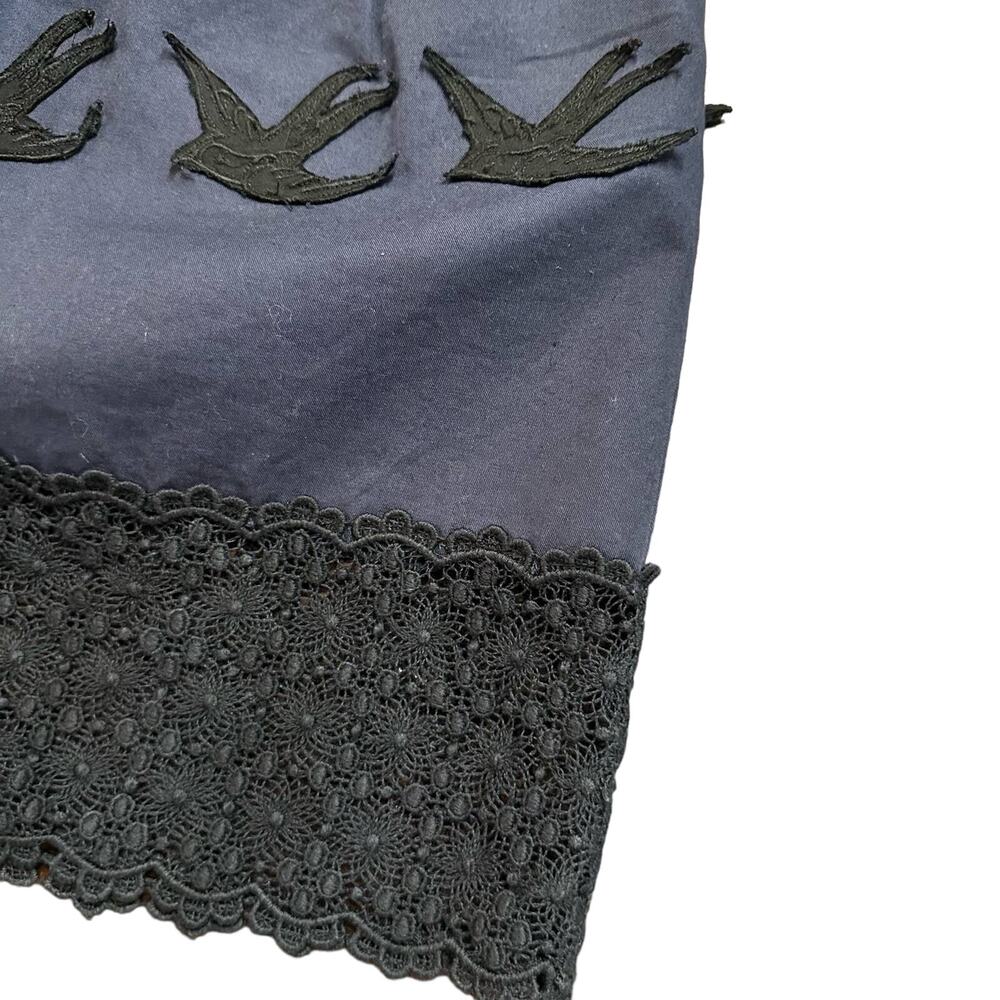 Anthro Leifnotes Womens dress black jersey, bird embellished navy skirt S - Picture 8 of 9